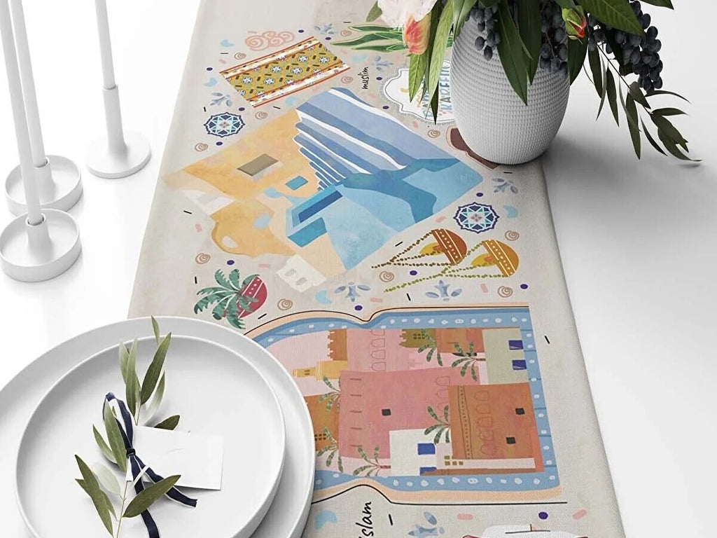 Ramadan & Eid Table Runner, Iftar Table Decor Gift - Design 004