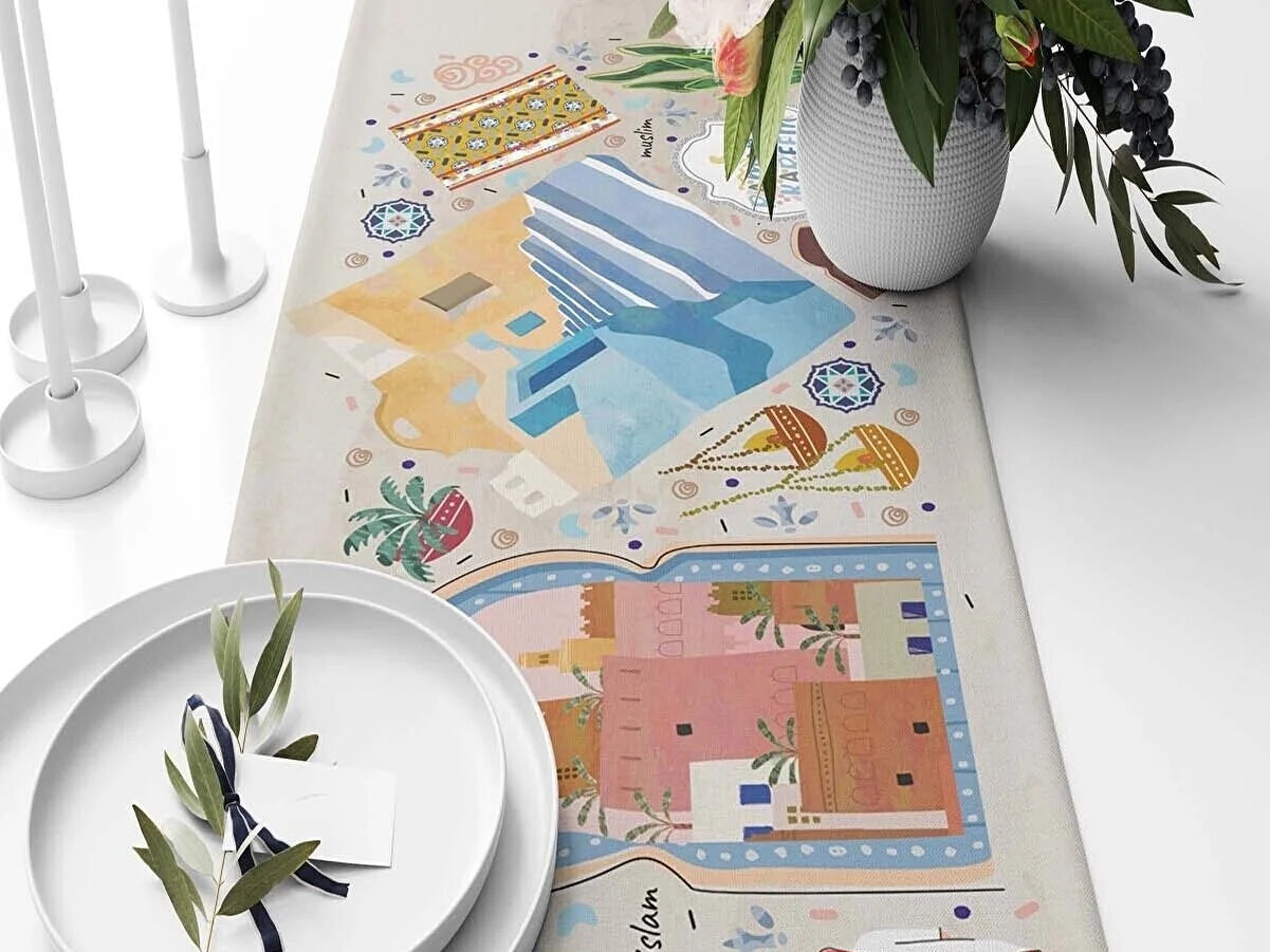 Ramadan & Eid Table Runner, Iftar Table Decor Gift - Design 004
