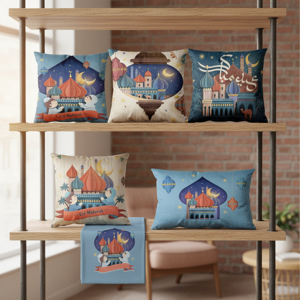 Decorative pillows with festive designs for ramadan and eid