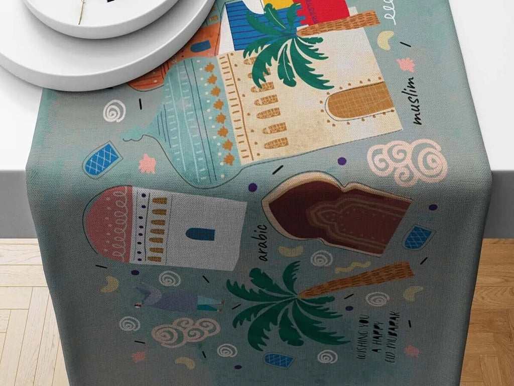 Ramadan & Eid Table Runner, Iftar Table Decor Gift - Design 008