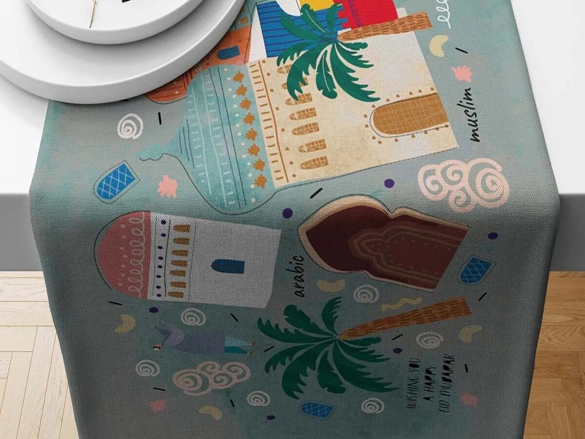Ramadan & Eid Table Runner, Iftar Table Decor Gift - Design 008